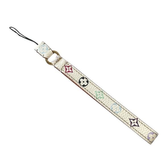Louis Vuitton White Multicolor Murakami & Vachetta Leather Wristlet Phone Strap - Picture 4 of 9